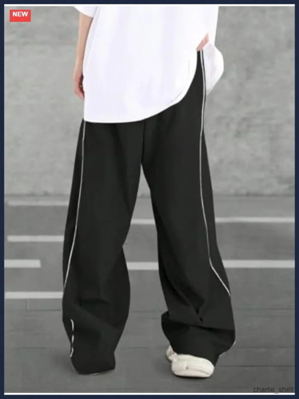 Y2K Baggy Sweatpants Men's Contrast Piping Track Pants with Pockets